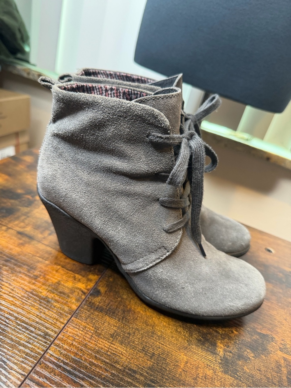 Easy Spirit Women's Faux Suede Lace-Up Ankle Boot in Gray Size 7.5